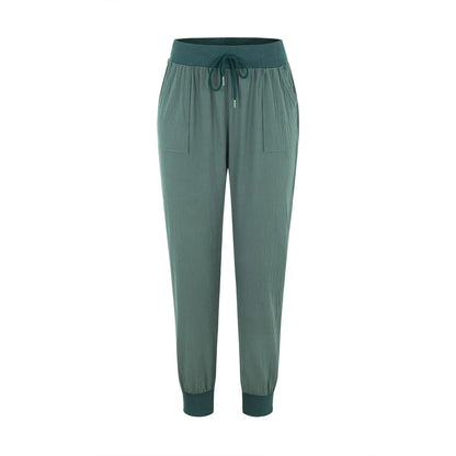 Casual Cotton Linen Pants For Women Drawstring Back Elastic Waist Casual Pants With Pockets Plus Size Solid Color Harem Trousers