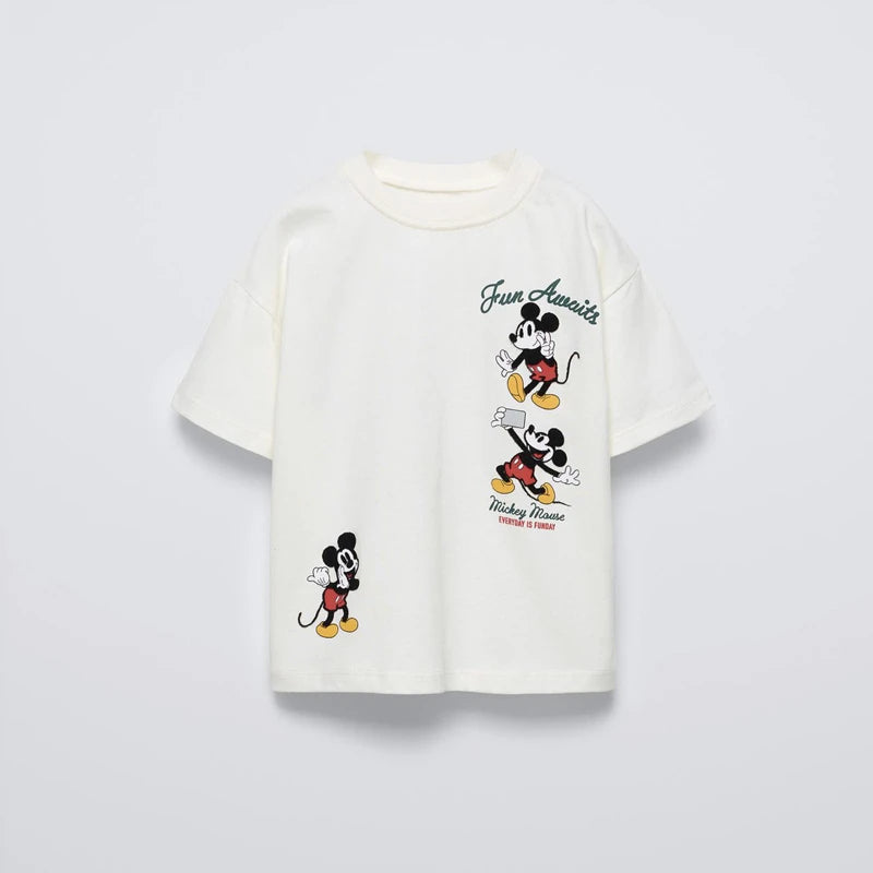 Disney Mickey T-shirt Short-sleeved Tops Summer Children's Clothes Casual Loose Baby Boys Cartoon Tee O-neck Kids Costume Tshirt