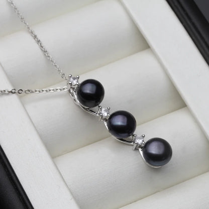 2025 New Freshwater Natural Black Pearl Pendant Women,Wedding 925 Silver Pearl Necklace Wife Mother Anniversary Gift White Grey