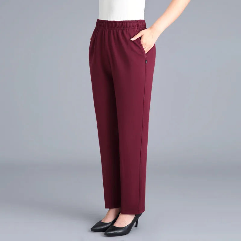Black Cotton Middle-aged Mother Trousers New Loose Elastic Waist Casual Pants Spring Autumn Loose Solid Women's Straight Pants