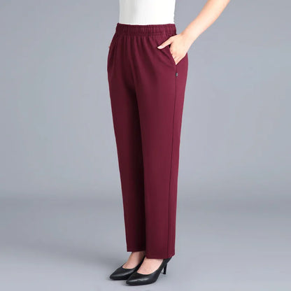 Black Cotton Middle-aged Mother Trousers New Loose Elastic Waist Casual Pants Spring Autumn Loose Solid Women's Straight Pants