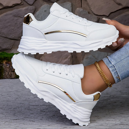Women's Solid Color Casual Sneaker, Lace-up Lightweight Soft Sole Walking Shoes, Low-Top Comfortable Training Shoes