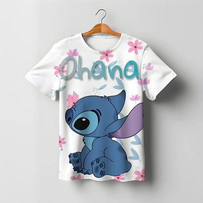 2025 Summer Disney Stitch Kids 3d Print Tees 1-14 Years T-shirt Children Cartoon Style Tops Short Sleeves Tees Kids T Shirt