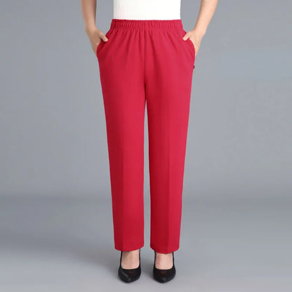 Black Cotton Middle-aged Mother Trousers New Loose Elastic Waist Casual Pants Spring Autumn Loose Solid Women's Straight Pants
