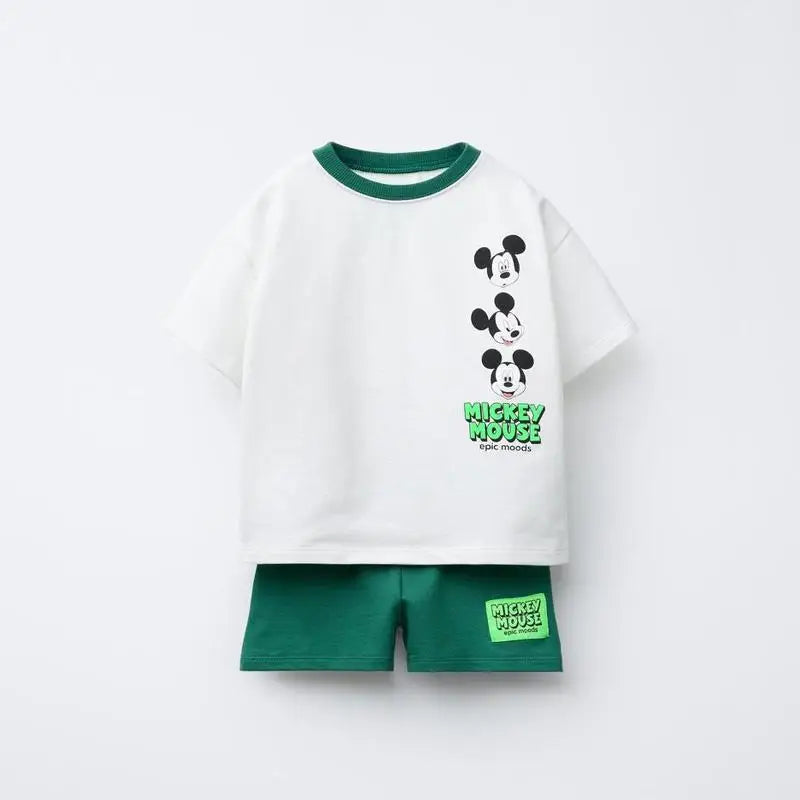 Summer Child Csotume Mickey Print TShirt+Shorts 2Piece Set Casual Sports Clothes Trendy Short Sleeve Outfits Outer Wear For Kid