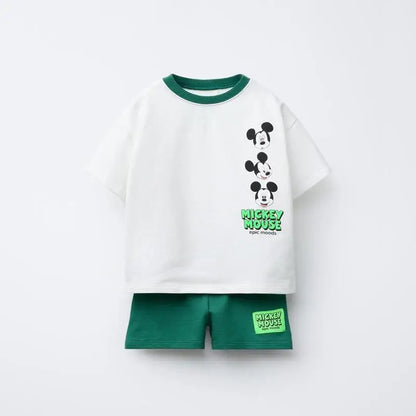 Summer Child Csotume Mickey Print TShirt+Shorts 2Piece Set Casual Sports Clothes Trendy Short Sleeve Outfits Outer Wear For Kid
