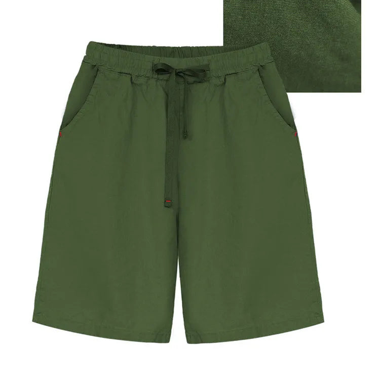 Women's Big Size Bermuda Shorts, High Waist, Cotton, Lace-Up, Knee Length, Casual Streetwear, Summer