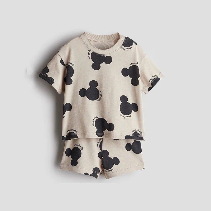 Disney Cartoon T-shirt Outfits Summer Clothing Baby Boys Short Sleeve Tops Shorts Casual Tracksuits Kids Mickey Tees Set 1-5 Age