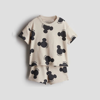 Disney Cartoon T-shirt Outfits Summer Clothing Baby Boys Short Sleeve Tops Shorts Casual Tracksuits Kids Mickey Tees Set 1-5 Age