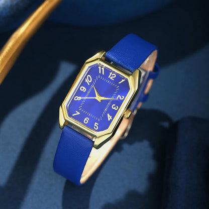 5/4/1PC Square Women Watches Set Leather Strap Ladies Quartz Wristwatch Ring Necklace Earrings Bracelet Jewelry Set Gift (No Box