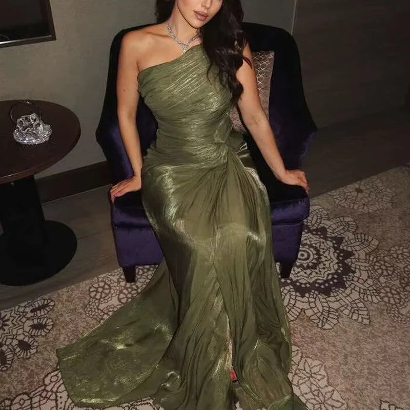Elegant Dress for Women Off Shoulder Sleeveless Chic Evening Dresses Spring Summer 2025 Female Fashion High Waist Party Dress