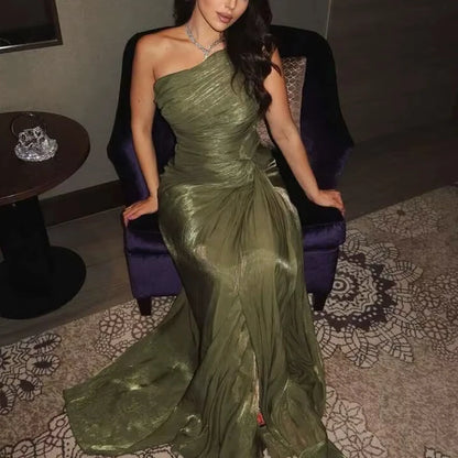Elegant Dress for Women Off Shoulder Sleeveless Chic Evening Dresses Spring Summer 2025 Female Fashion High Waist Party Dress