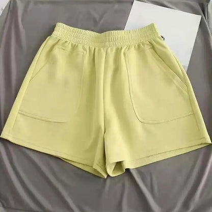 Summer Solid Color Short Pants Wide Leg Shorts Black/Pink/Light Blue/Yellow High Waist Loose Hot Pants Bottoms Sports Pants