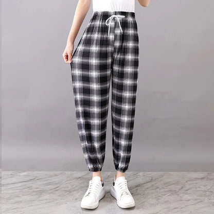 Summer Loose Ice Silk Women's Pants Elastic Waist Casual Bottoming Trousers Large Size Floral Print Comfortable Mom Pants