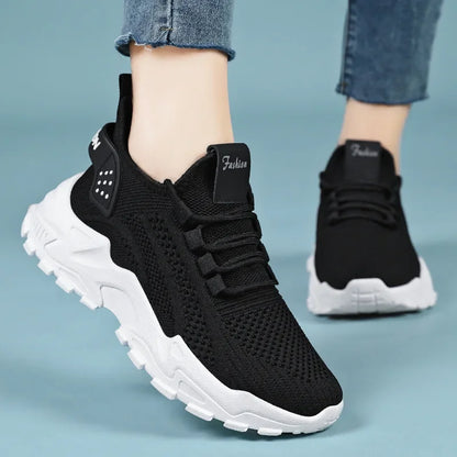 Women's Summer New Running Shoes Breathable Mesh Retro Thick Bottom Dad Casual Sports Shoes Comfortable EVA Insole Polyester Fib