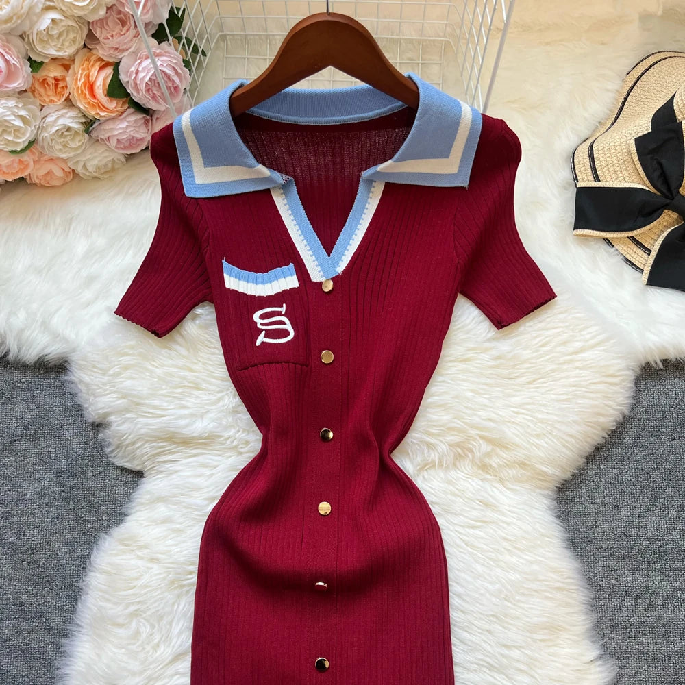 YuooMuoo Brand Fashion Summer Knitted Dress Women 2025 New Y2K Embroidery Long Bodycon Sweater Dress Streetwear Lady Vestidos