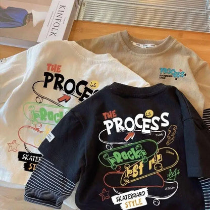 Long Sleeve Children T-shirts 2025 Autumn Spring Tops for Kids Cartoon Print Boys Girls Tees Toddler Outerwear Baby Tees 1-8T