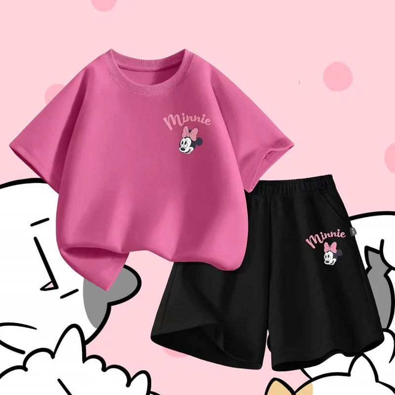 Summer Baby Girl Boy Clothes Set Children Disney Minnie Printing T-shirt and Short Two Pieces Suit Kid Shorts Sleeve Tracksuit