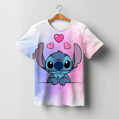 2025 Summer Disney Stitch Kids 3d Print Tees 1-14 Years T-shirt Children Cartoon Style Tops Short Sleeves Tees Kids T Shirt