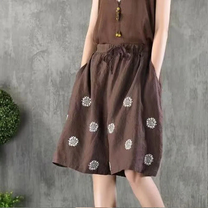 Cotton Linen Shorts Woman Blue White Black Long Shorts Summer Women's Clothing Short Pants High Waist Oversize Women's Shortss