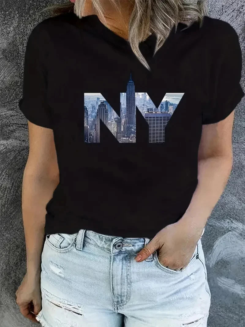 Women's T-Shirts Cartoon Cotton Pattern Print Tees Casual Street Femalewear Summer Plus sized T-Shirt Fashion Lady Y2k Clothing