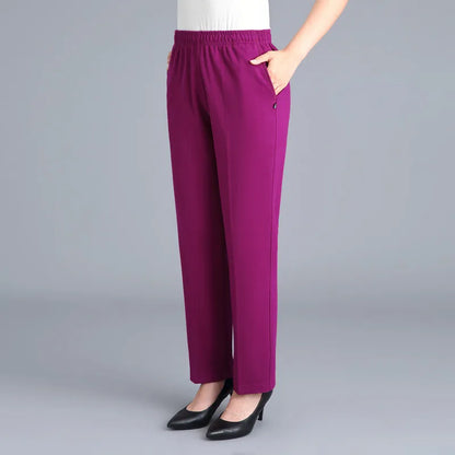 Black Cotton Middle-aged Mother Trousers New Loose Elastic Waist Casual Pants Spring Autumn Loose Solid Women's Straight Pants