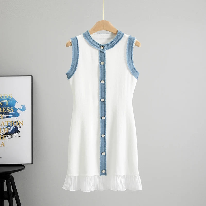 O-Neck Sleeveless Tank Dress for Women 2025 Summer New Slim Fit Mid-Length Knitted  Base Bodycon  Dress