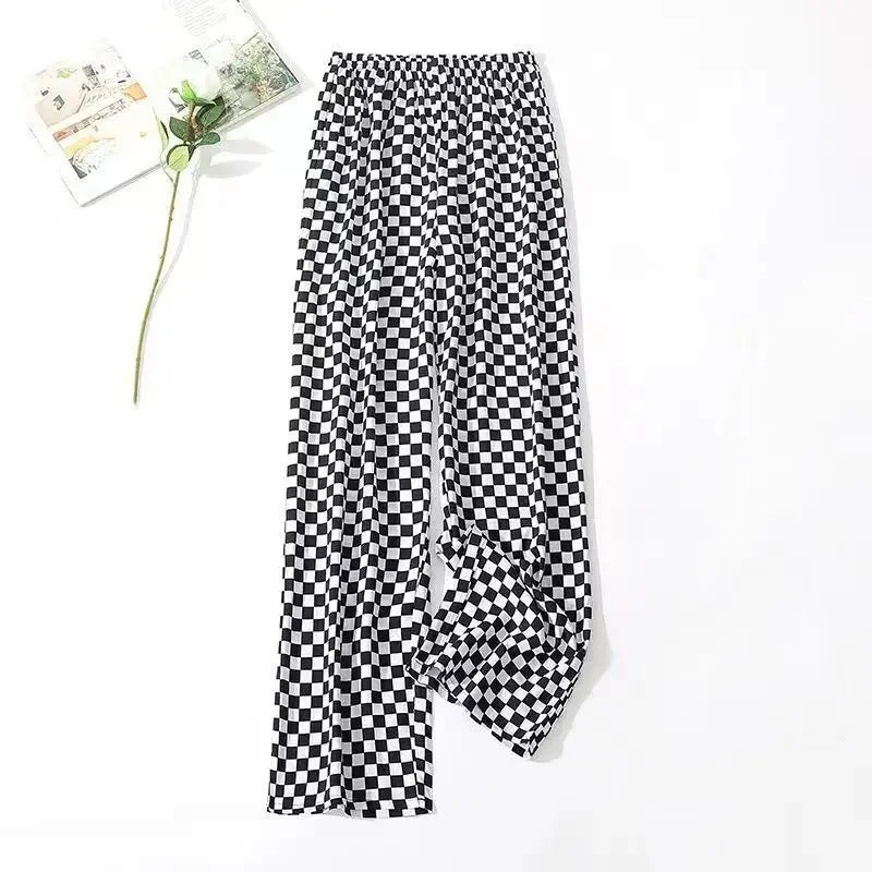 Summer Loose Ice Silk Women's Pants Elastic Waist Casual Bottoming Trousers Large Size Floral Print Comfortable Mom Pants