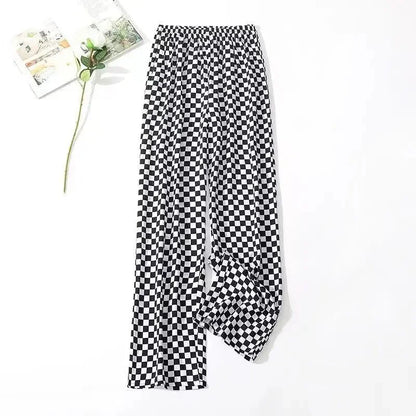 Summer Loose Ice Silk Women's Pants Elastic Waist Casual Bottoming Trousers Large Size Floral Print Comfortable Mom Pants