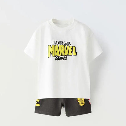 New Donald Duck Print T-shirt Shorts Outfit Summer Costume 2 Piece Set Kids Boys Fashion Casual Crewneck Tops+Shorts Tracksuits