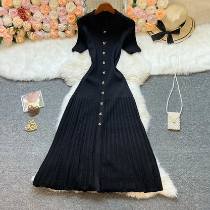 YuooMuoo Brand Fashion Elegant Patchwork Knitted Long Dress Spring Summer Women Luxury Shirt Sweater Dress Lady Party Vestido
