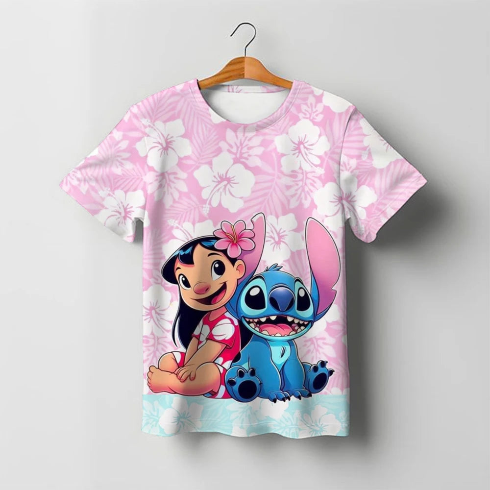 2025 Summer Disney Stitch Kids 3d Print Tees 1-14 Years T-shirt Children Cartoon Style Tops Short Sleeves Tees Kids T Shirt
