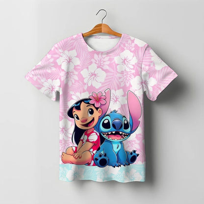 2025 Summer Disney Stitch Kids 3d Print Tees 1-14 Years T-shirt Children Cartoon Style Tops Short Sleeves Tees Kids T Shirt