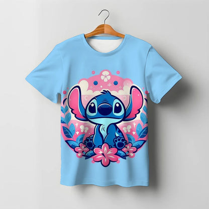 2025 Summer Disney Stitch Kids 3d Print Tees 1-14 Years T-shirt Children Cartoon Style Tops Short Sleeves Tees Kids T Shirt