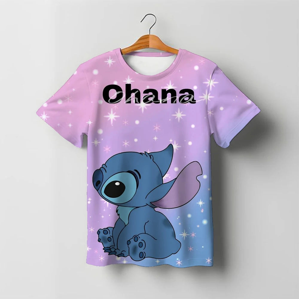 2025 Summer Disney Stitch Kids 3d Print Tees 1-14 Years T-shirt Children Cartoon Style Tops Short Sleeves Tees Kids T Shirt