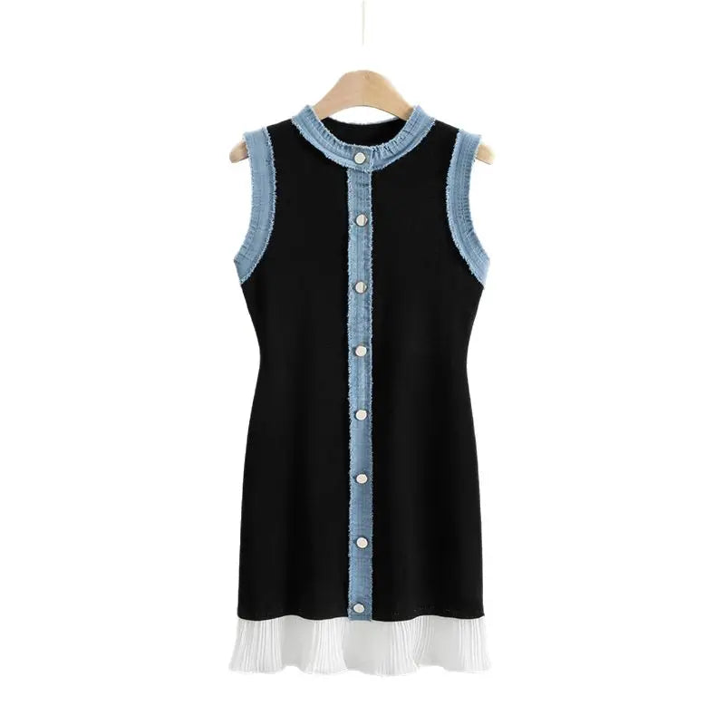 O-Neck Sleeveless Tank Dress for Women 2025 Summer New Slim Fit Mid-Length Knitted  Base Bodycon  Dress