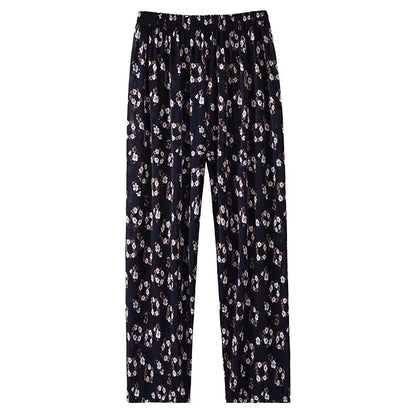 Summer Loose Ice Silk Women's Pants Elastic Waist Casual Bottoming Trousers Large Size Floral Print Comfortable Mom Pants