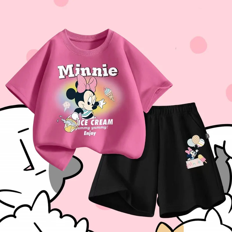 Summer Baby Girl Boy Clothes Set Children Disney Minnie Printing T-shirt and Short Two Pieces Suit Kid Shorts Sleeve Tracksuit