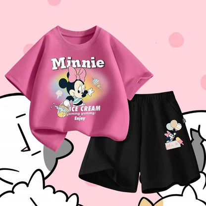 Summer Baby Girl Boy Clothes Set Children Disney Minnie Printing T-shirt and Short Two Pieces Suit Kid Shorts Sleeve Tracksuit